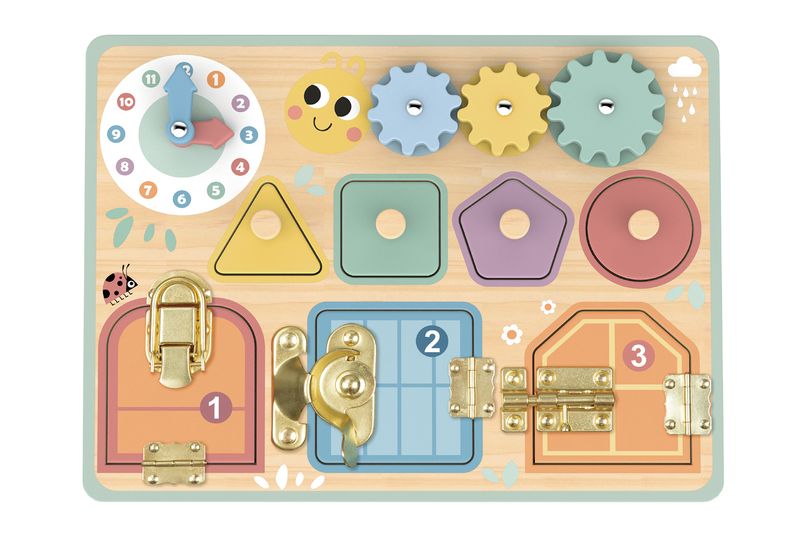 Tablero de Actividades con Cerraduras, Formas y Reloj