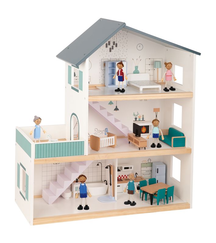 Casa de Muñecas Moderna de 3 Pisos con Accesorios