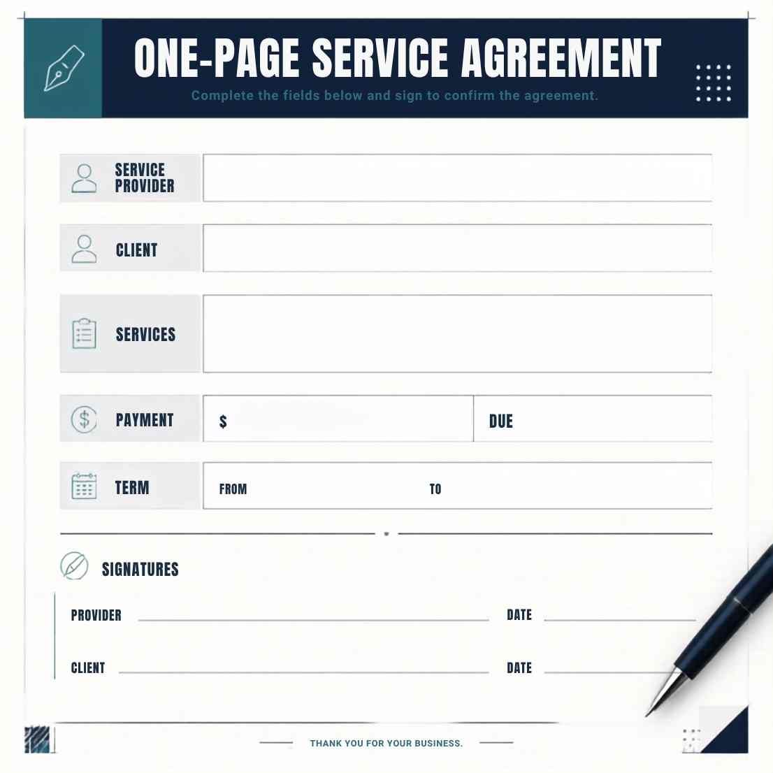 One Page Service Agreement Template – Independent Contractor Contract