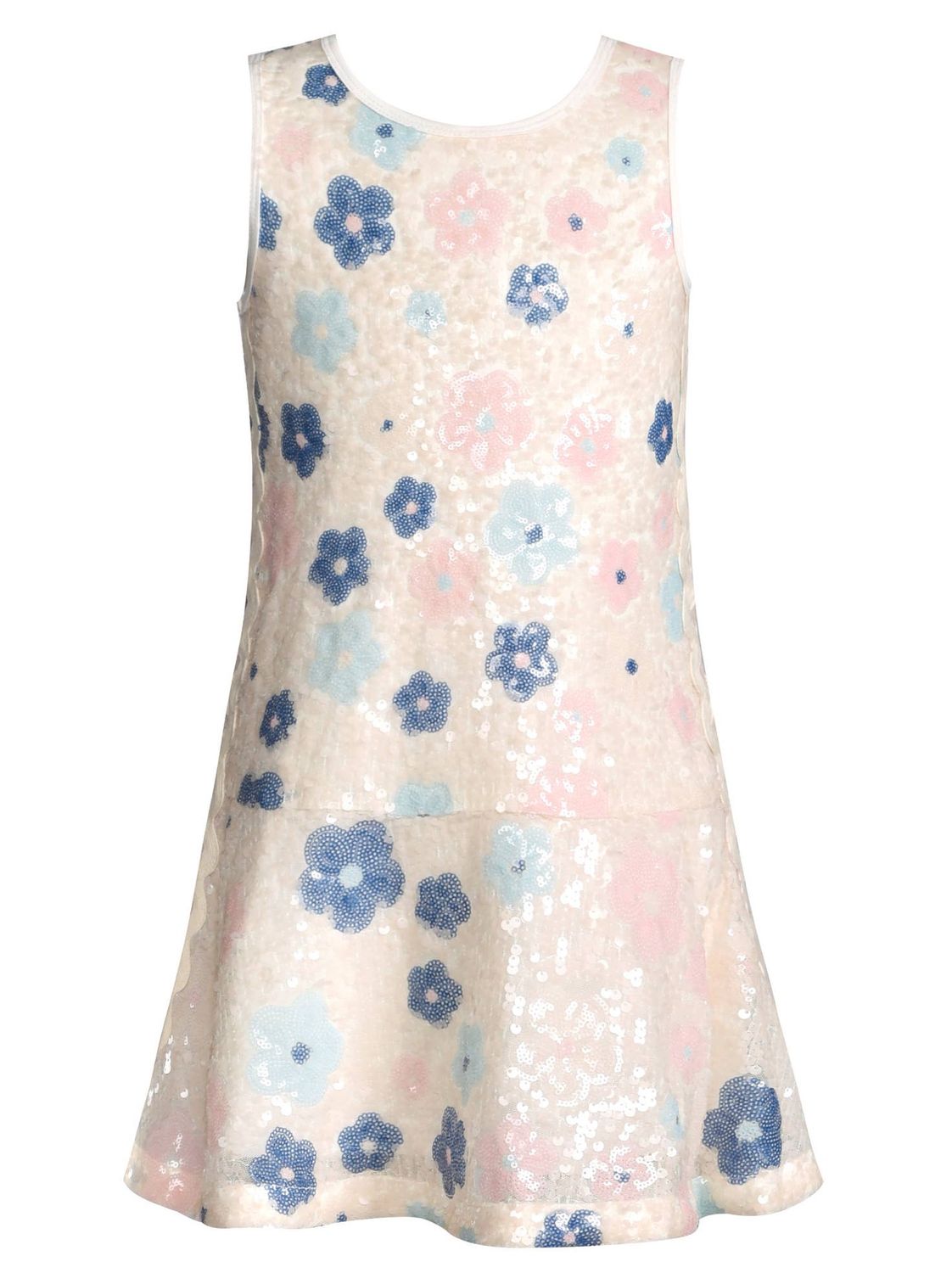 FLORAL SEQUIN DROP WAIST DRESS: IVORY MULTI, Size: 10