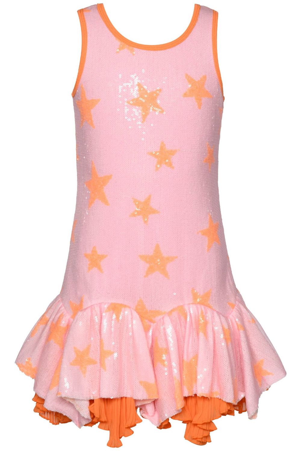 SEQUINED DRESS WITH ARCHED RUFFLES AT HEM: PINK