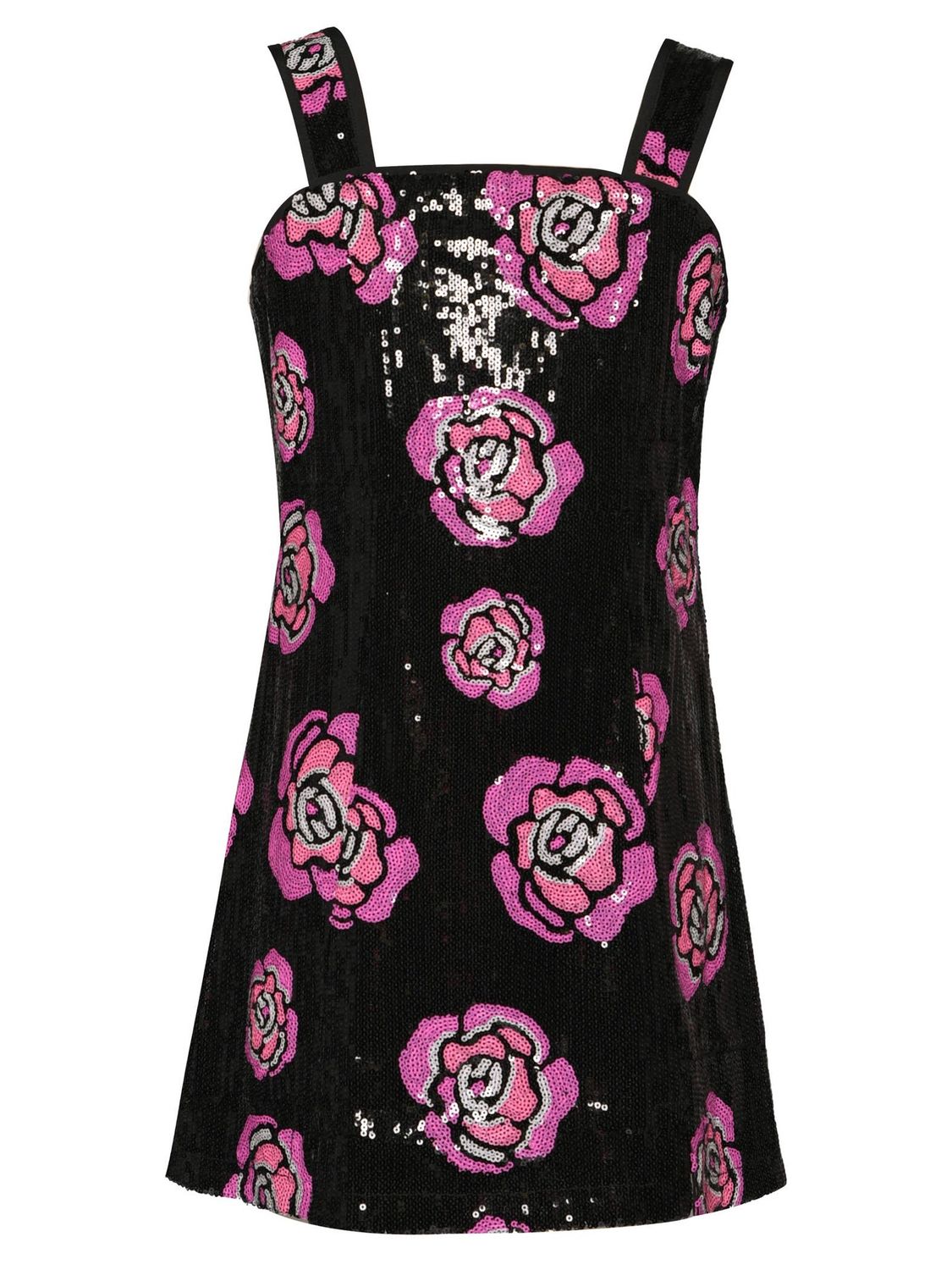 All Over Rose Sequins A-Line Dress: Black, Size: 10
