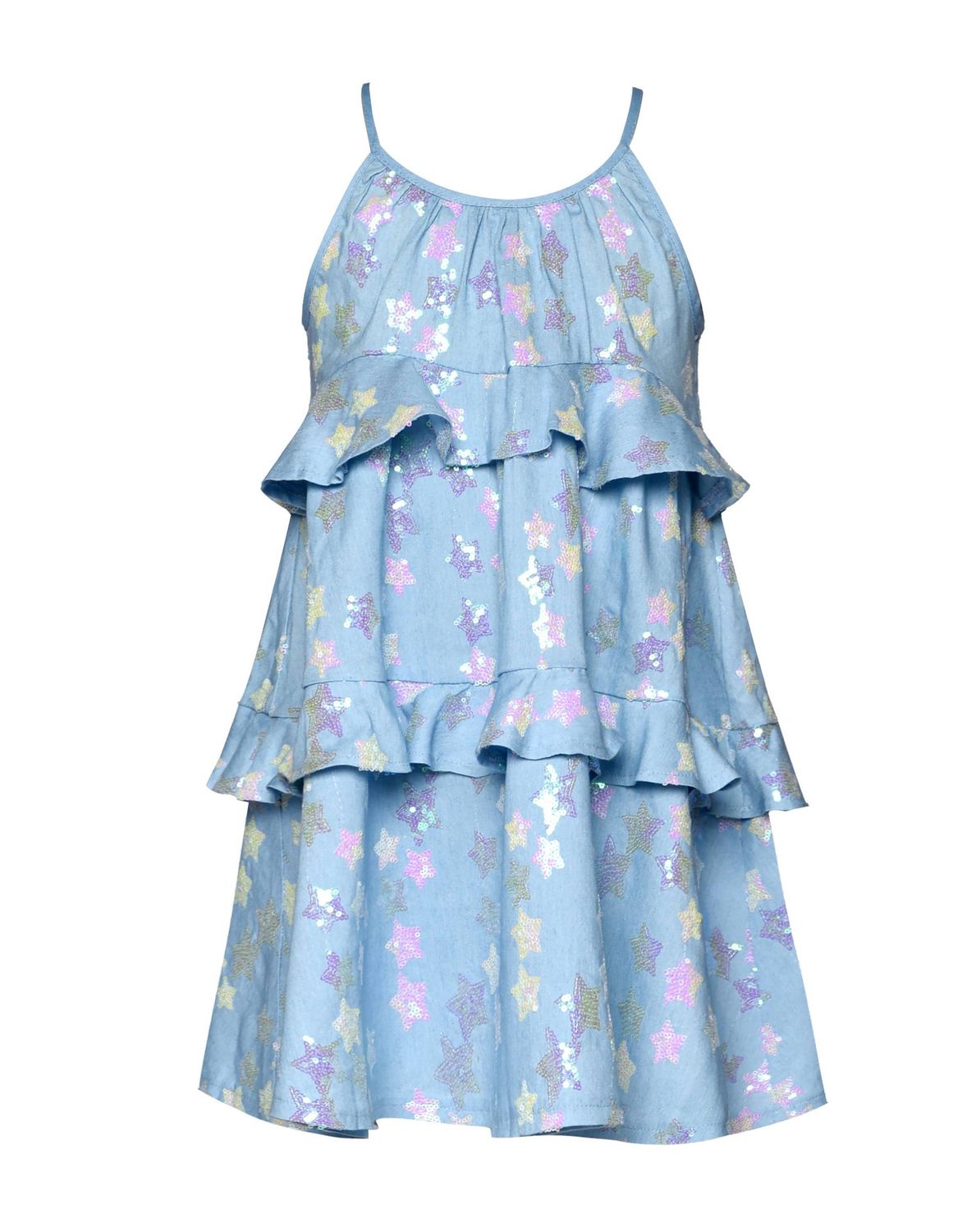 STAR SEQUIN RUFFLE DRESS: BLUE