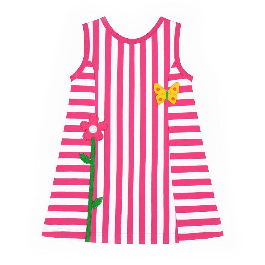 Stripe Knit Dress With Flower, Size: 5