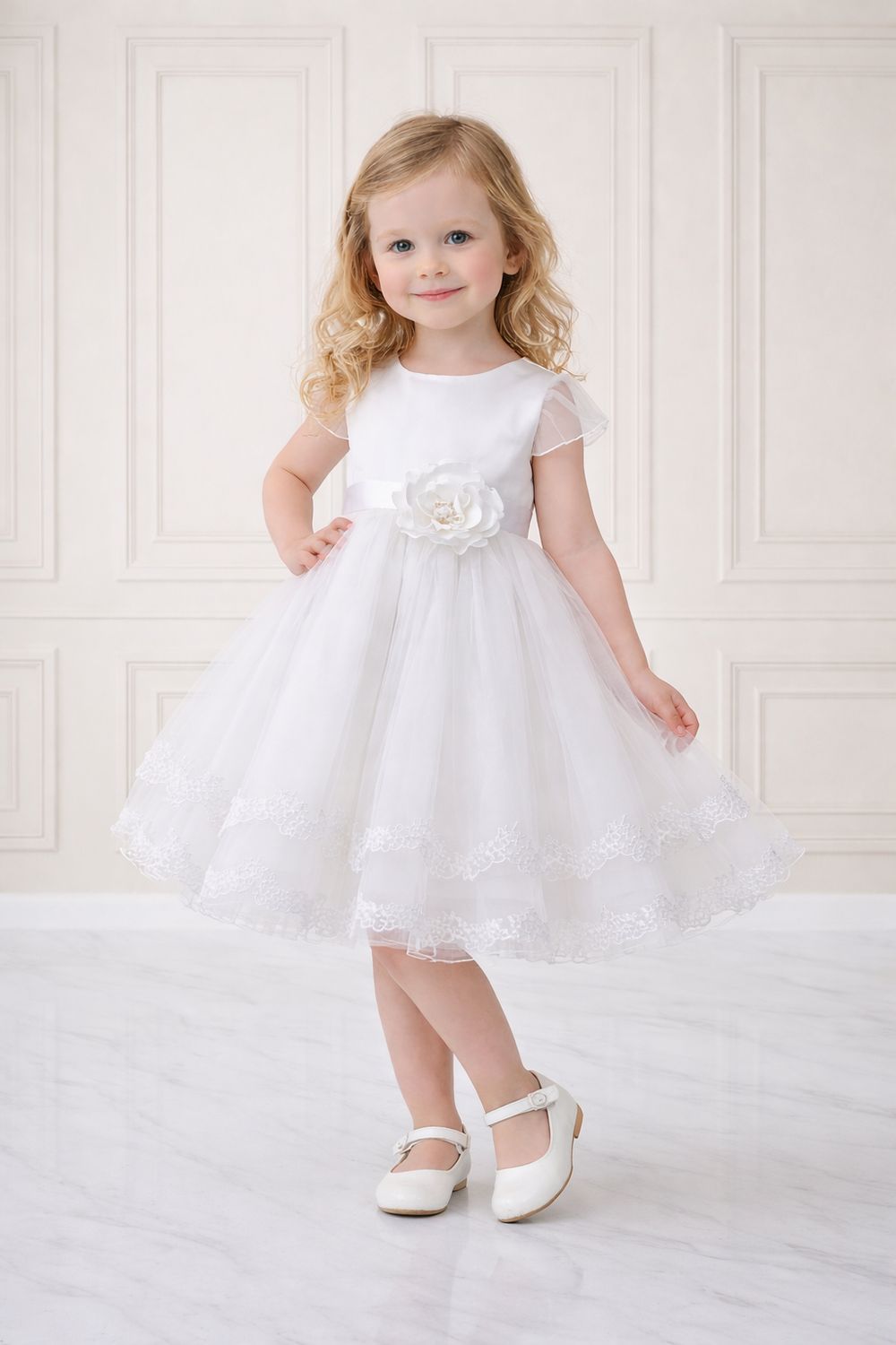 Tea Length Flower Belt Dress