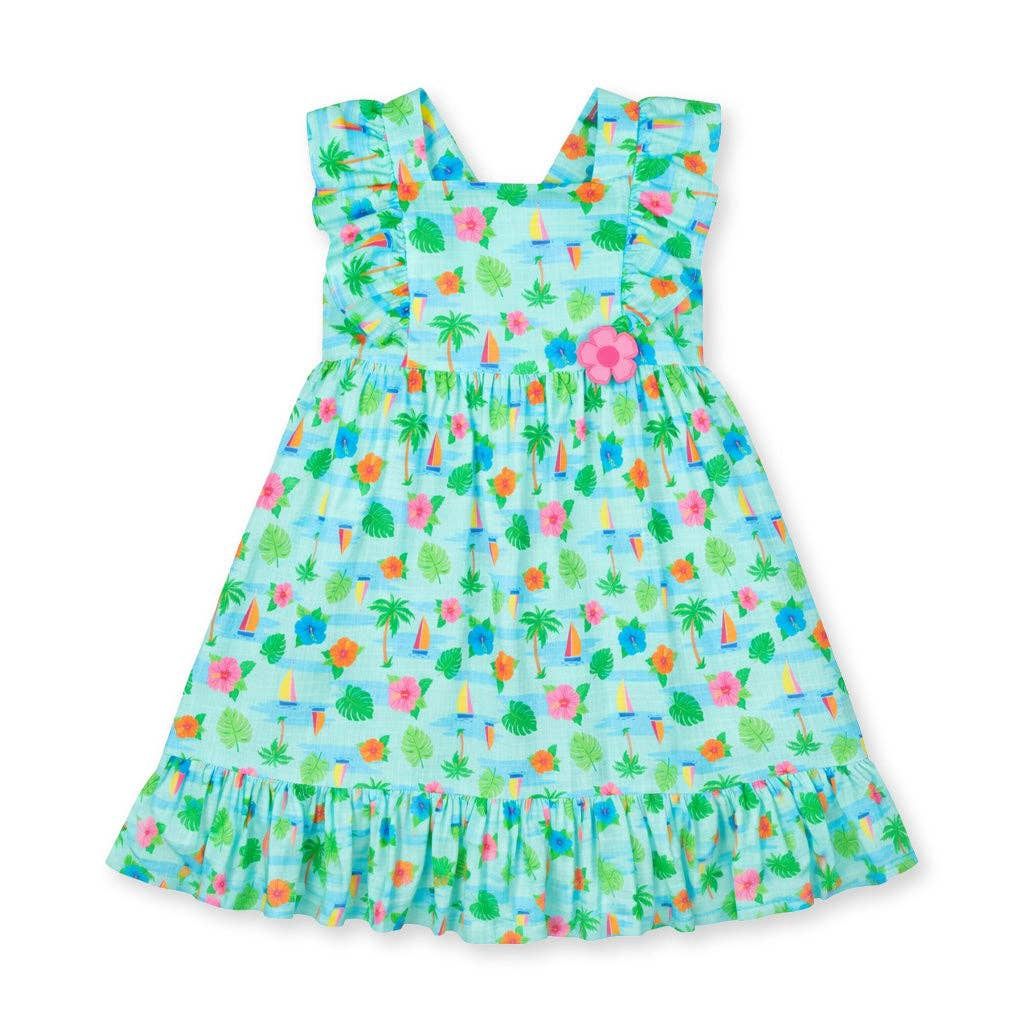 Printed Linen Look Dress With Flower
