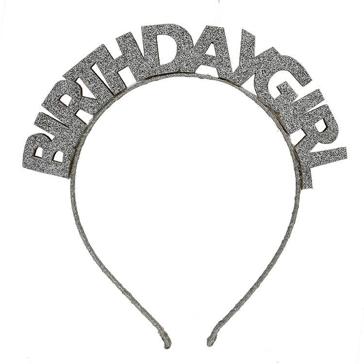 Glitter Birthday Girl Headband: Silver