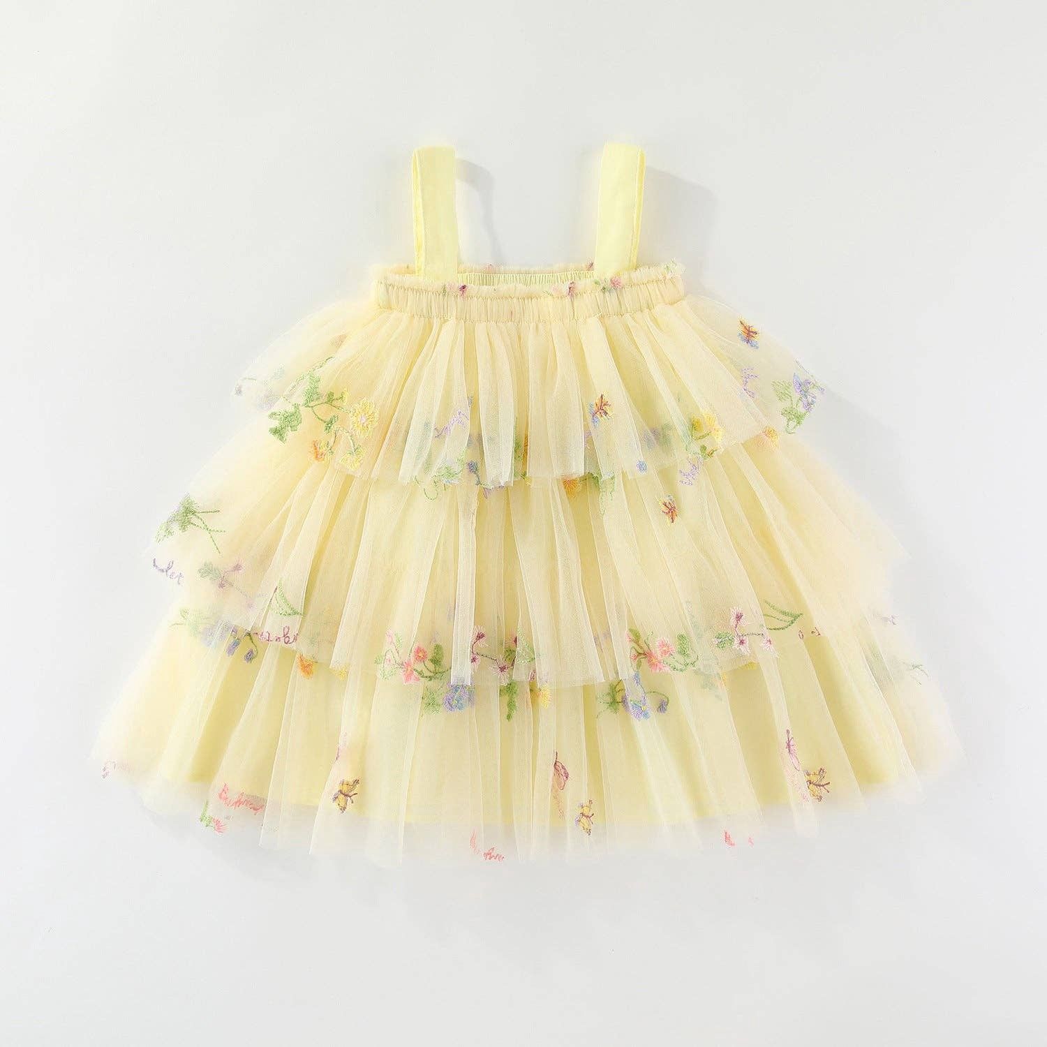 Butter Yellow Florals embroidered layered dress