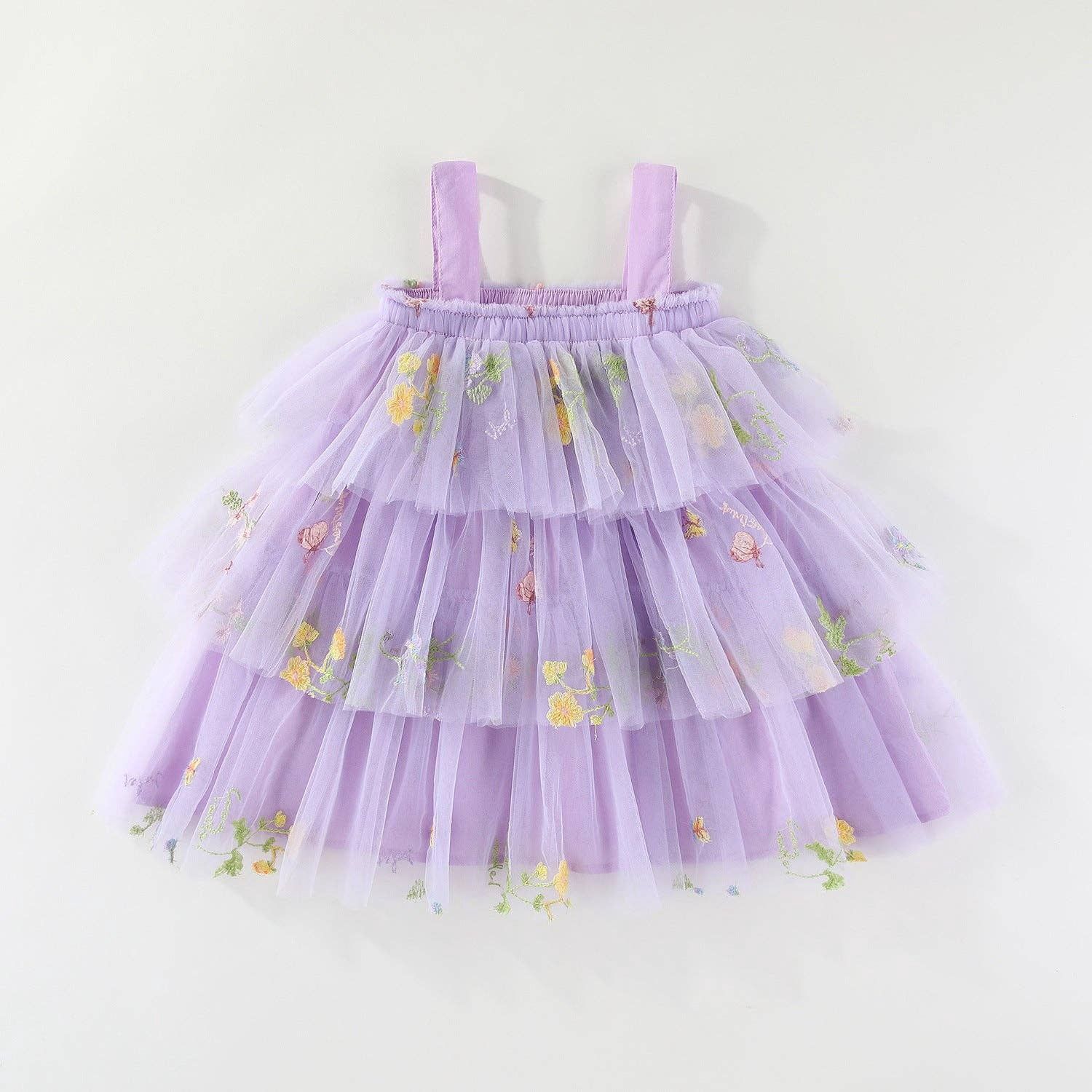 Violet Florals embroidered layered dress, Size: 1-2Y