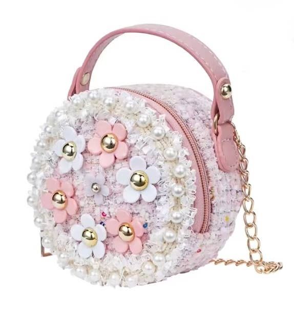 Spring Easter Mini Girls Kids Flower Tweed Purse Crossbody