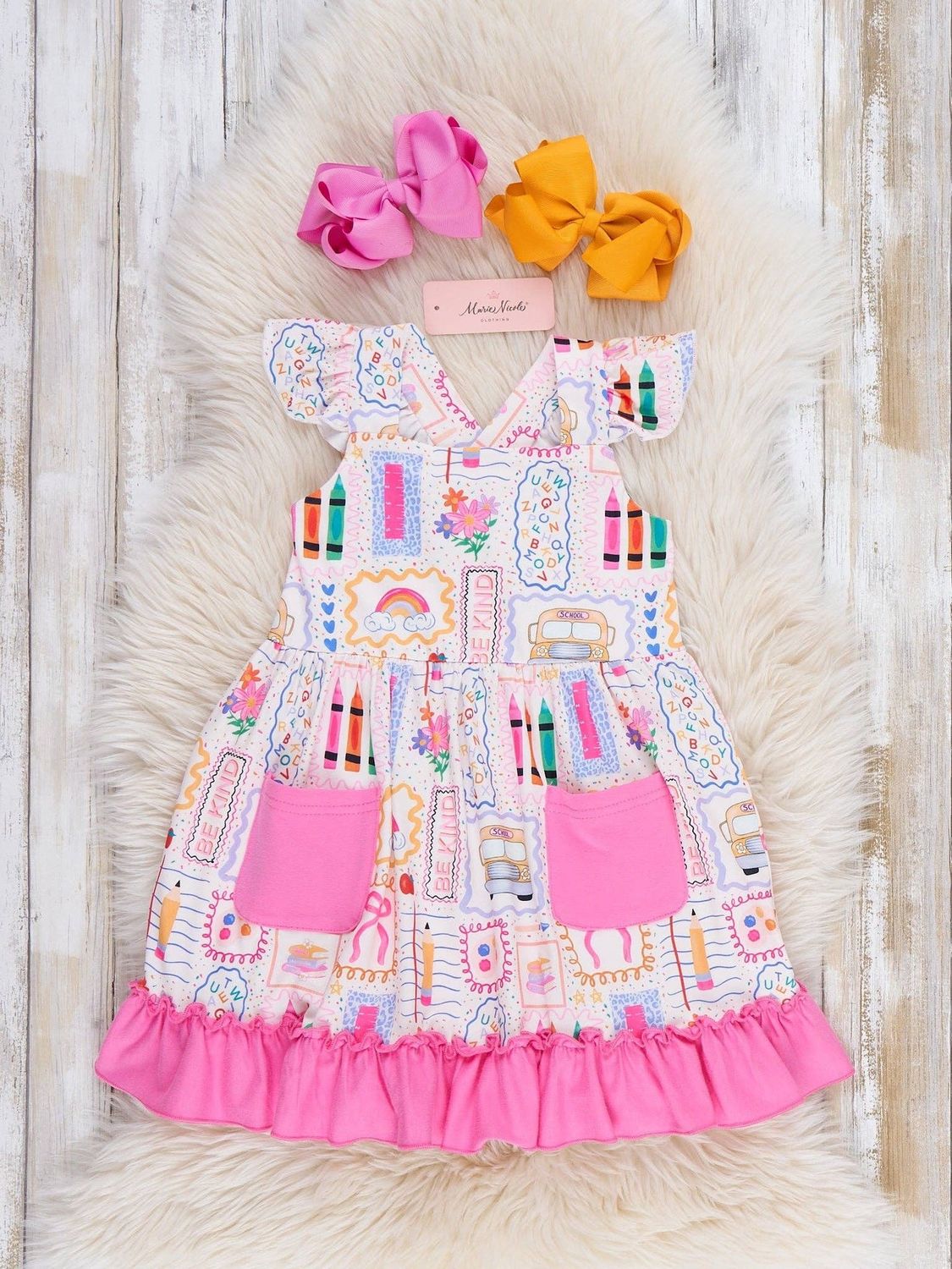 Marie Nicole Clothing - Notebook Scribbles Ruffle Dress