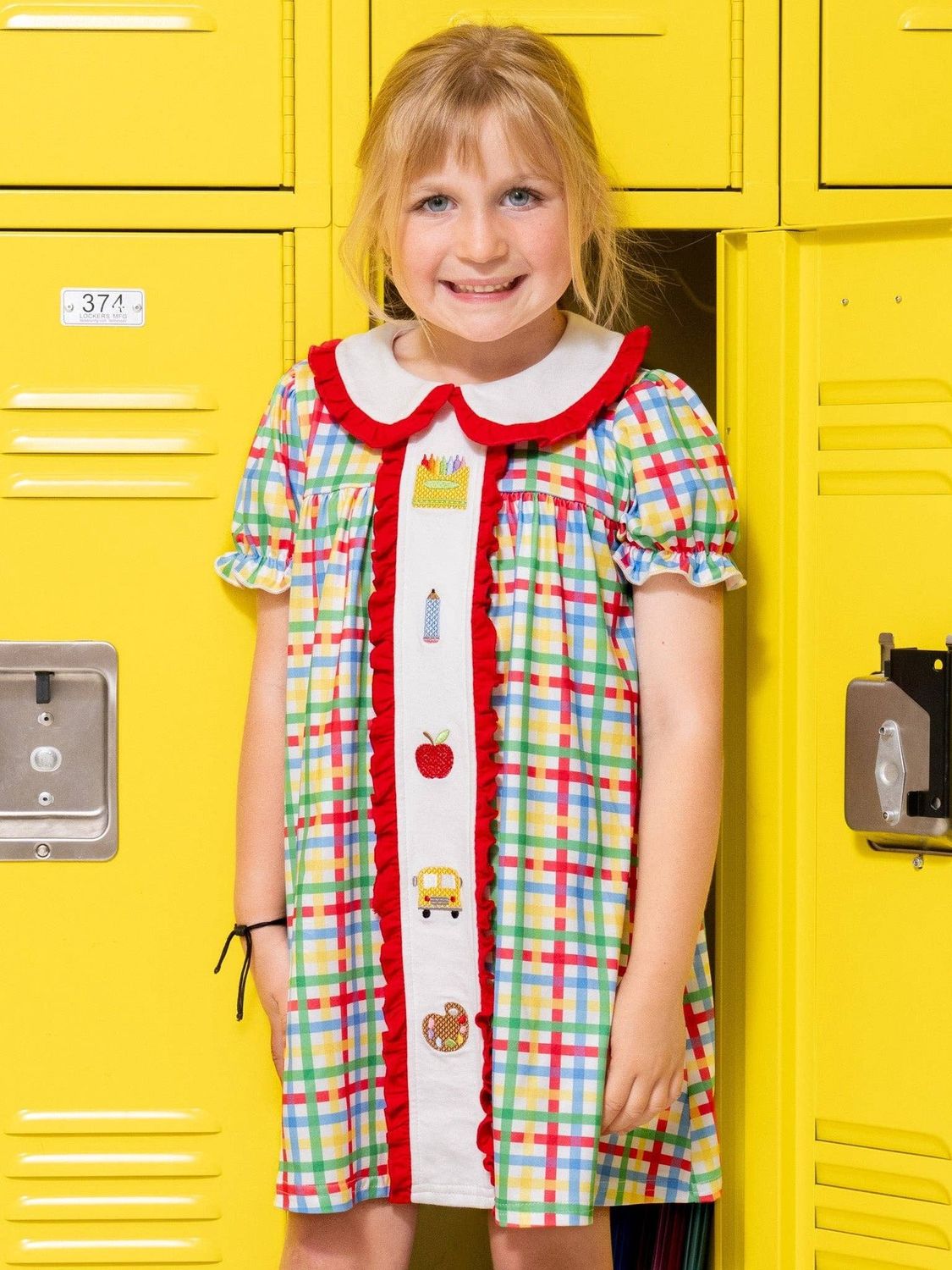 Marie Nicole Clothing - Apple of My Eye School Embroidered Dress
