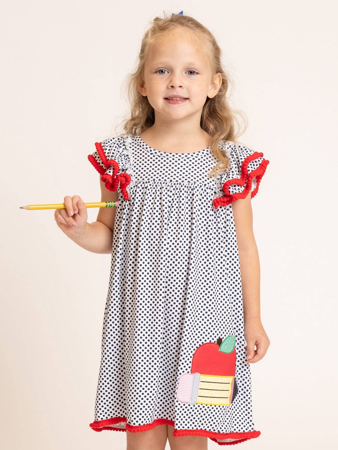 Marie Nicole Clothing - Polka Dot Pencil &amp; Apple Ruffle Dress