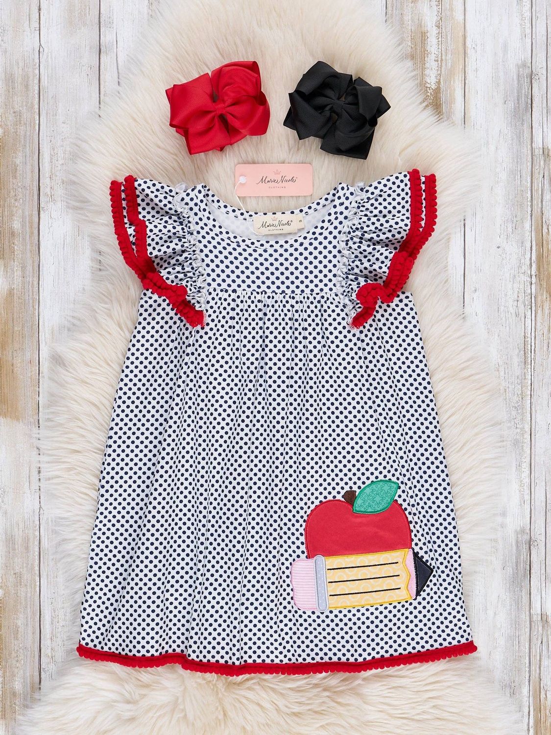 Marie Nicole Clothing - Polka Dot Pencil &amp; Apple Ruffle Dress, Size: 8Y