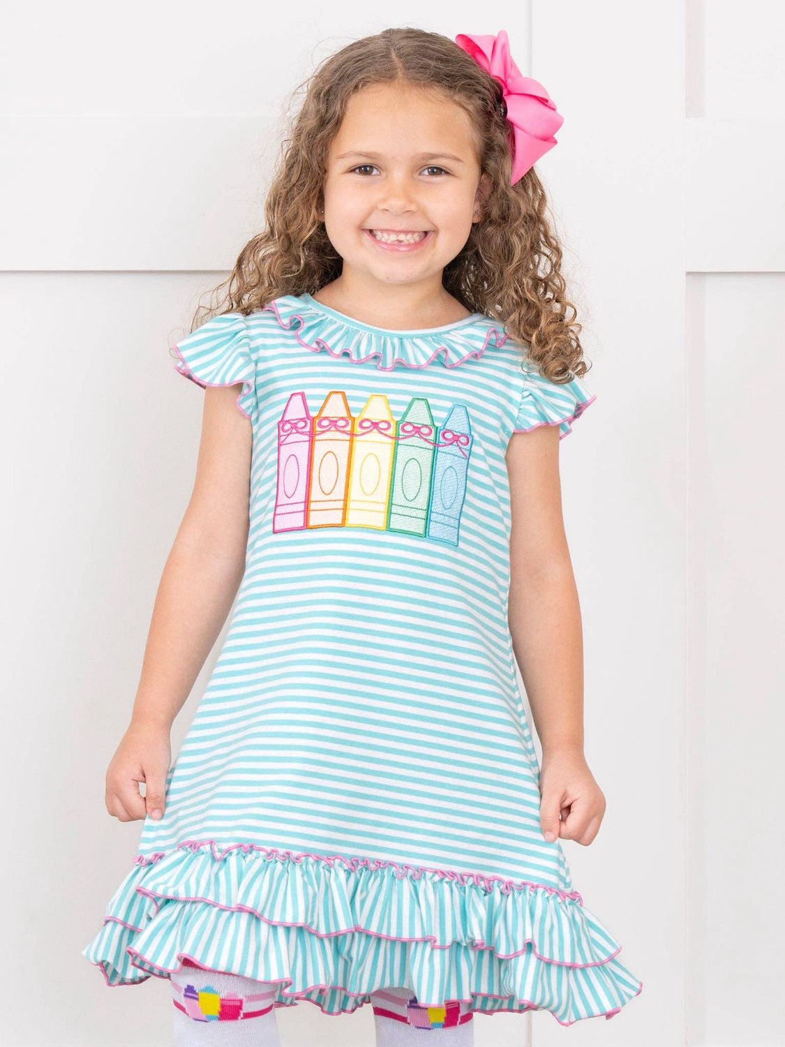 Marie Nicole Clothing - Color Me Happy Striped Crayon Cotton Dress