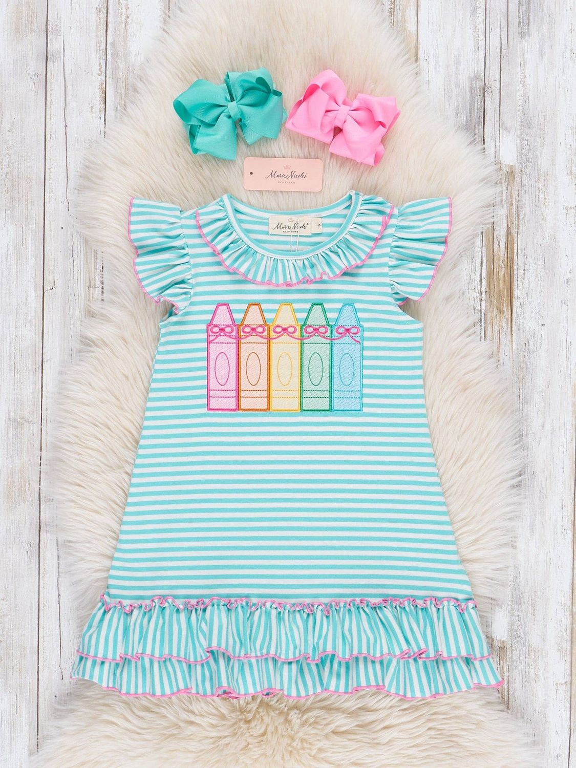 Marie Nicole Clothing - Color Me Happy Striped Crayon Cotton Dress, Size: 7Y