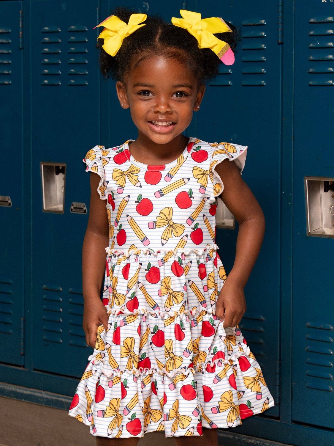 Marie Nicole Clothing - Little Learner Bow Ruffle Dress