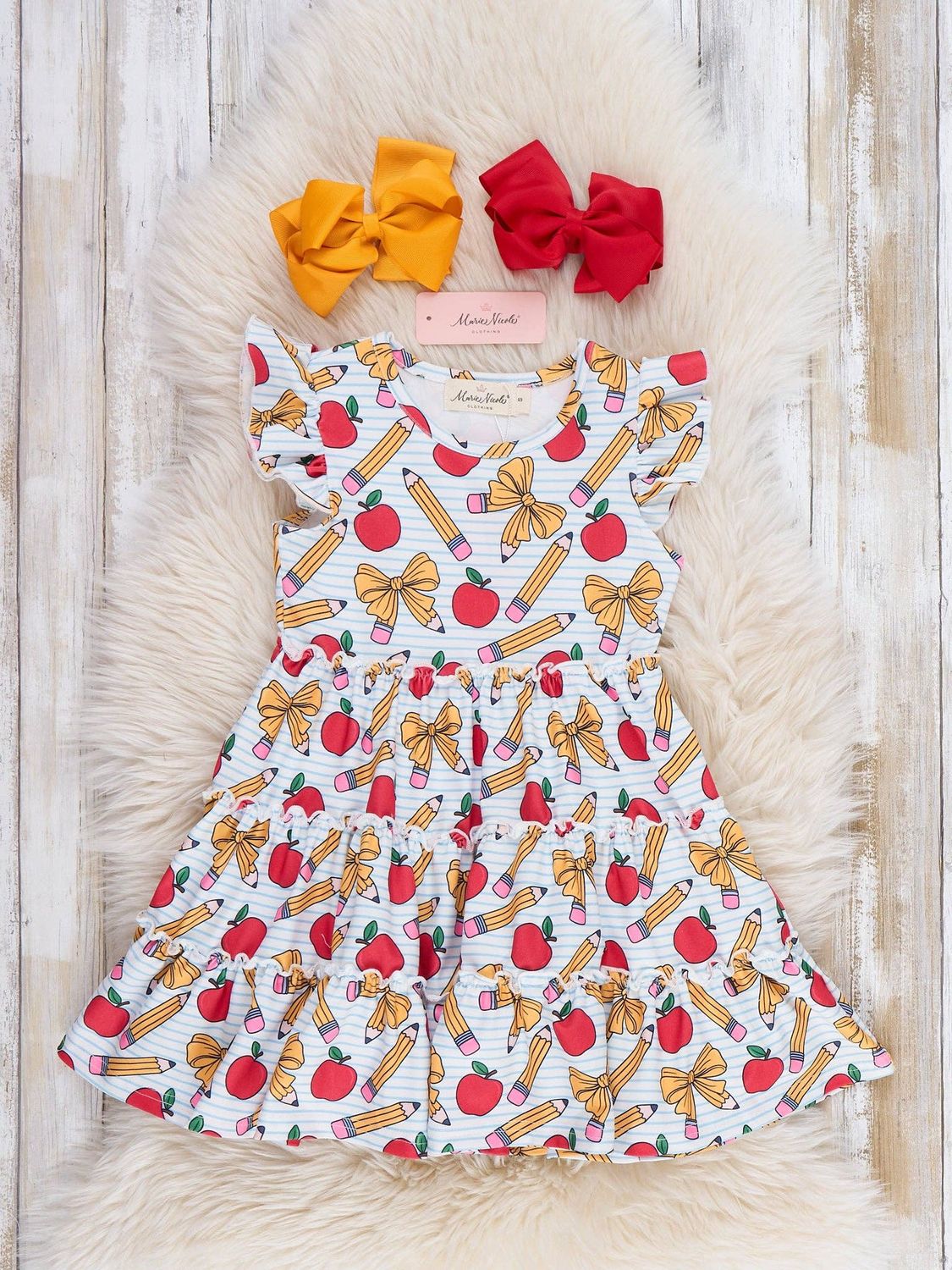 Marie Nicole Clothing - Little Learner Bow Ruffle Dress, Size: 7Y