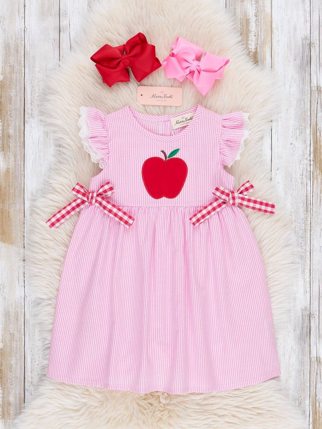 Marie Nicole Clothing - Embroidered Apple 100% Cotton Dress, Size: 6Y