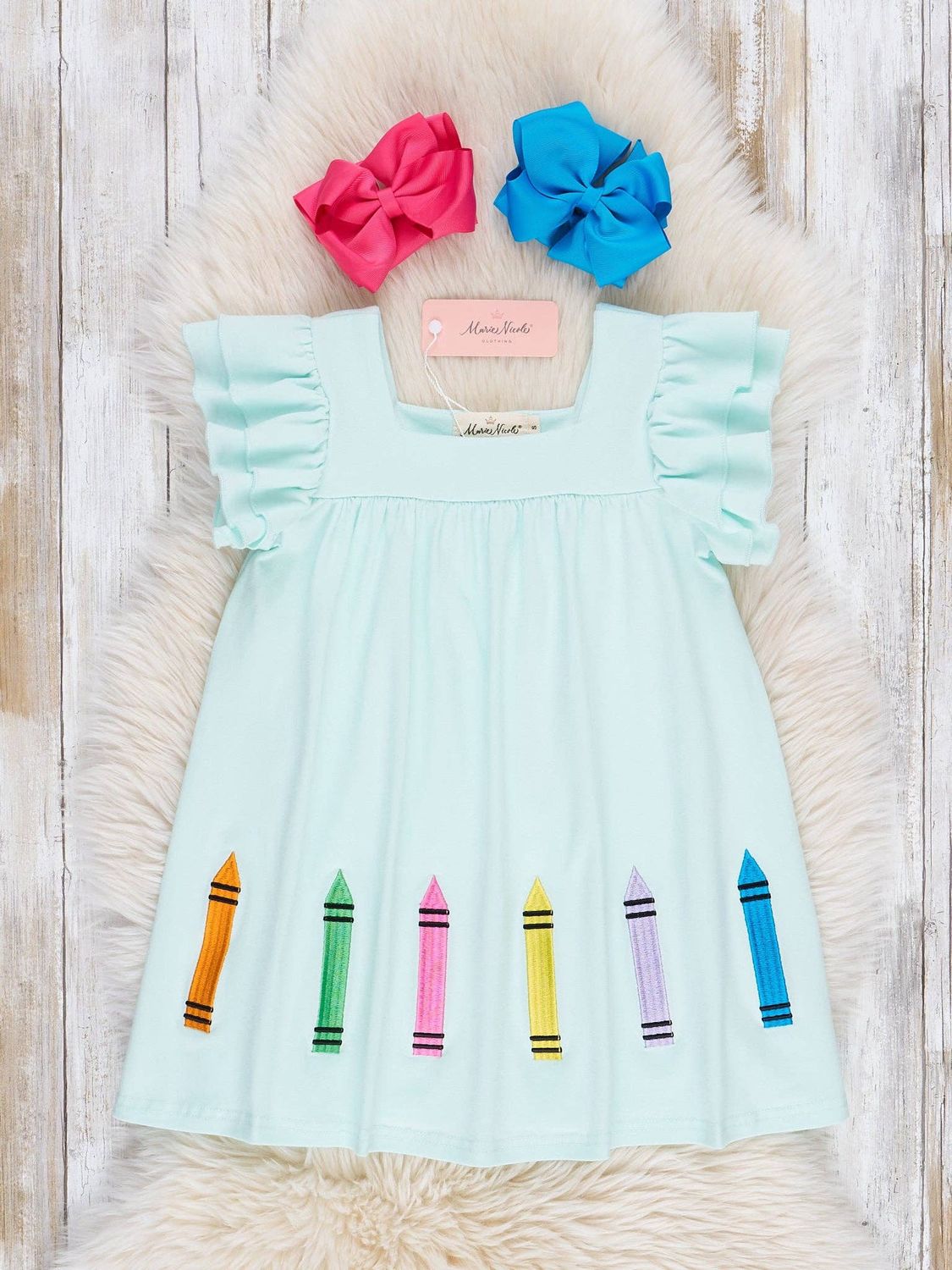 Marie Nicole Clothing - Rainbow Crayons Cotton Ruffle Dress