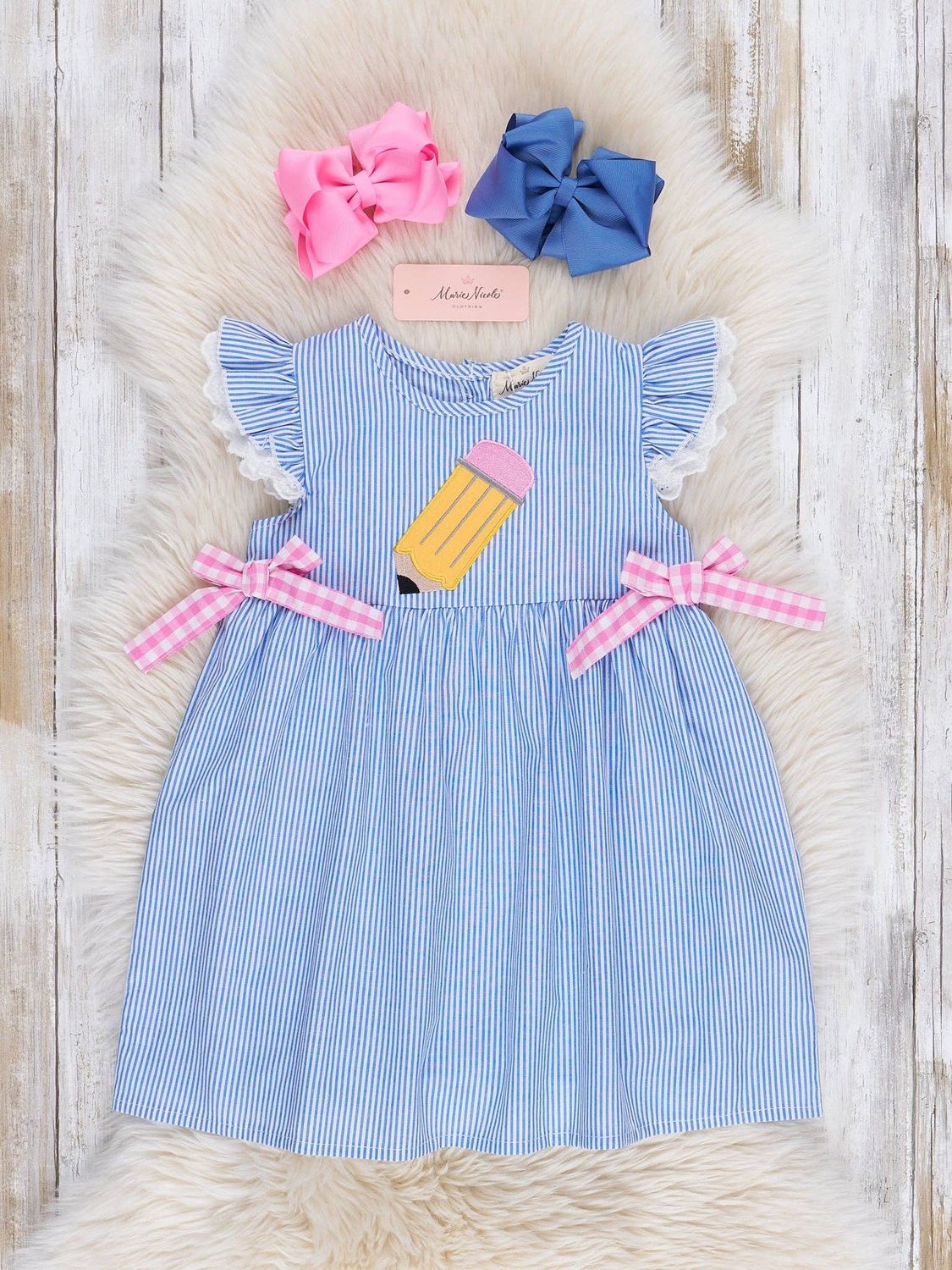 Marie Nicole Clothing - Embroidered Pencil Flutter 100% Cotton Dress, Size: 5Y