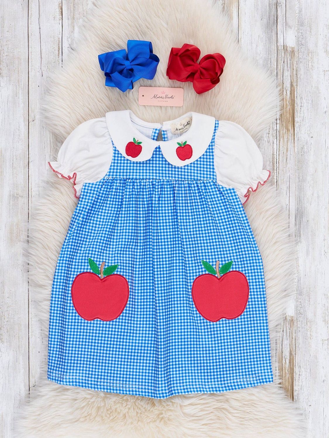 Marie Nicole Dress: A for Apple Embroidered Dress, Size: 7Y
