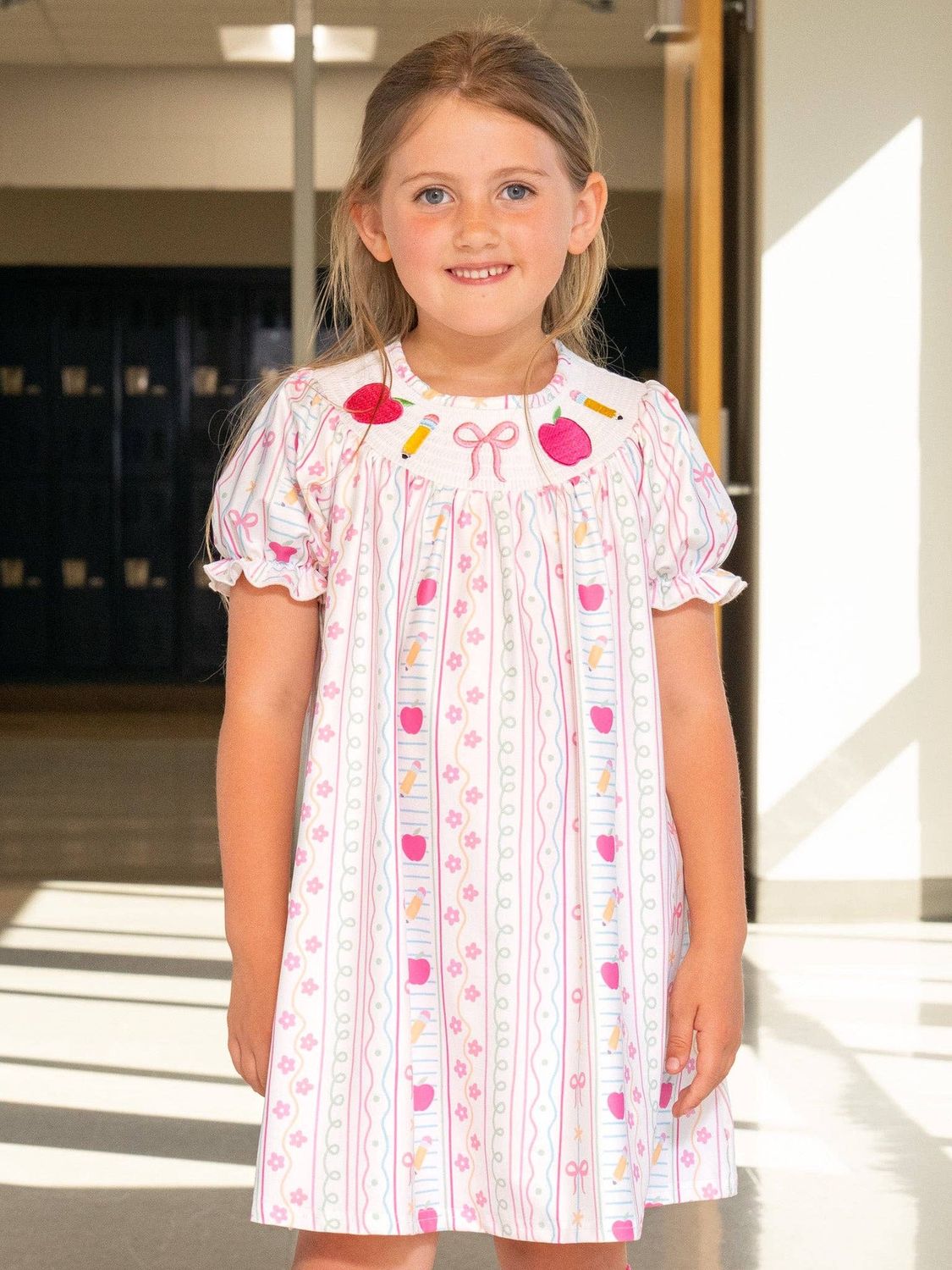 Marie Nicole Clothing - Tiny Learner and Apple Smocked Dress