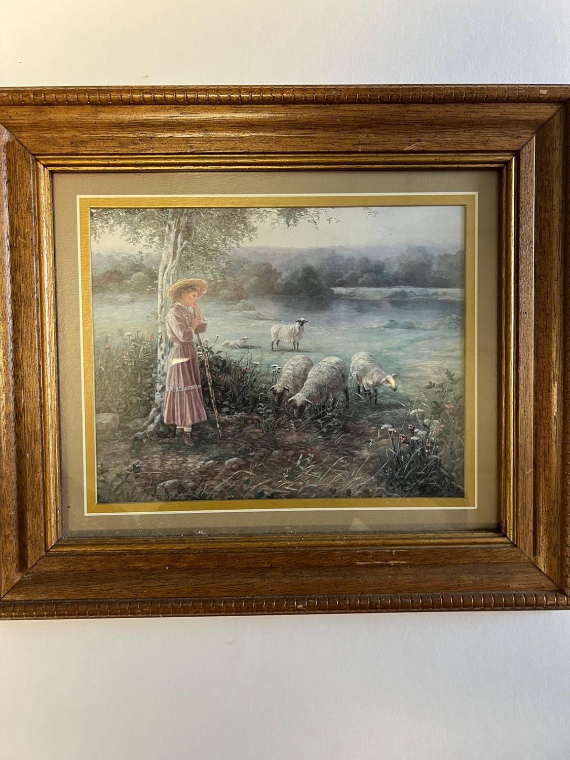 Bettie Felder Print Thru God's Grace Girl &amp; Sheep Print Ornate Wood Frame Matted