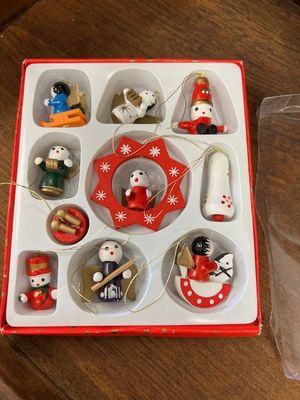 Wooden Doll Ornament Set - set of 12