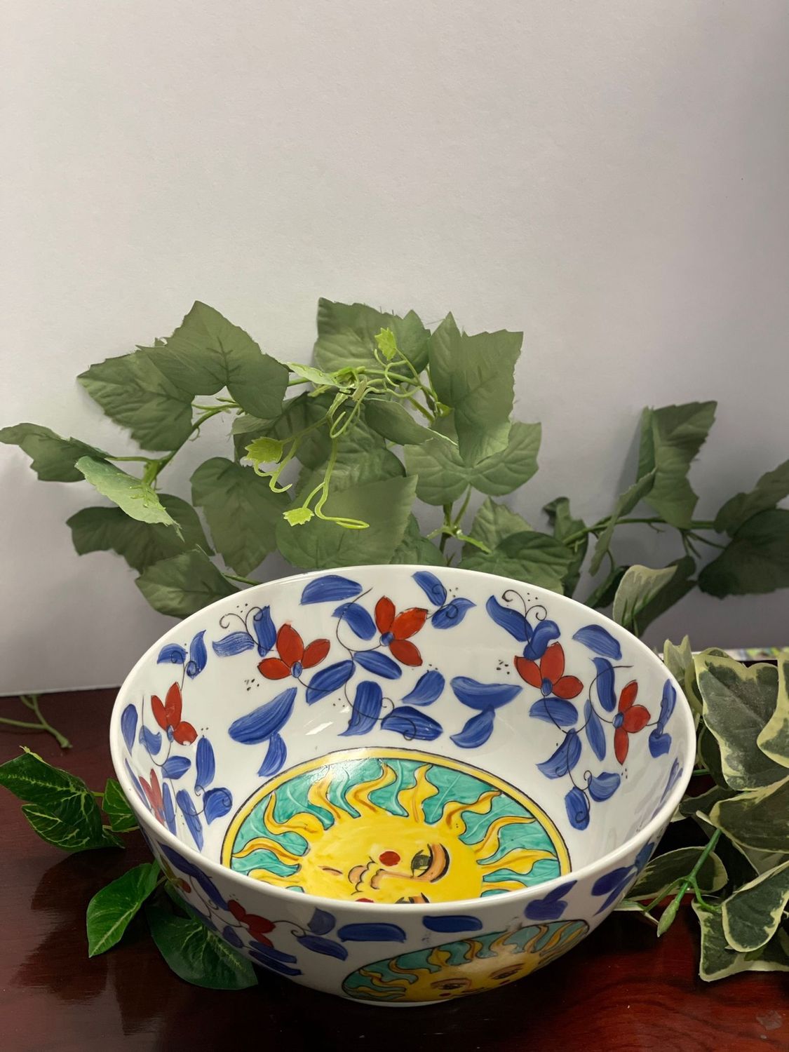 Made in China Serving Bowl China Sun Blue Rid Flowers
