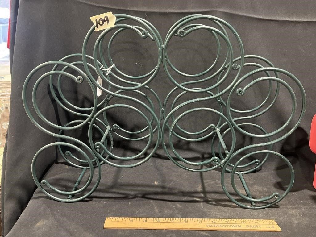 Vintage Green Metal Countertop Wine Rack