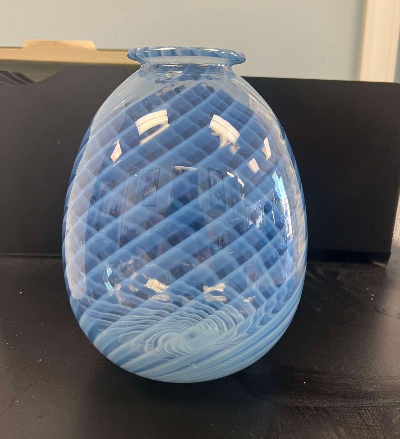 Vintage Avon Venetian Swirls Blue Art Glass Vase