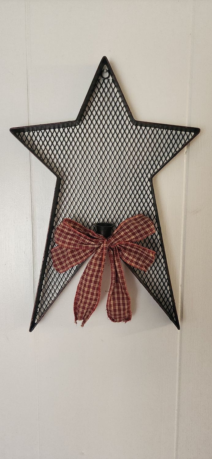 Primitive Star with Metal Mesh and Candle Holder Décor