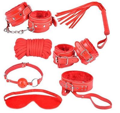 KIT BONDGE DE CUERO Y PELUCHE ROJO