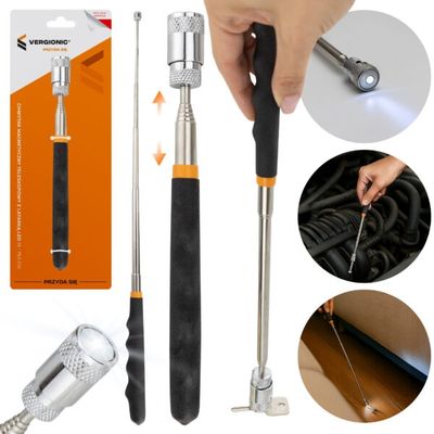 Telescopic magnetic gripper with LED flashlight