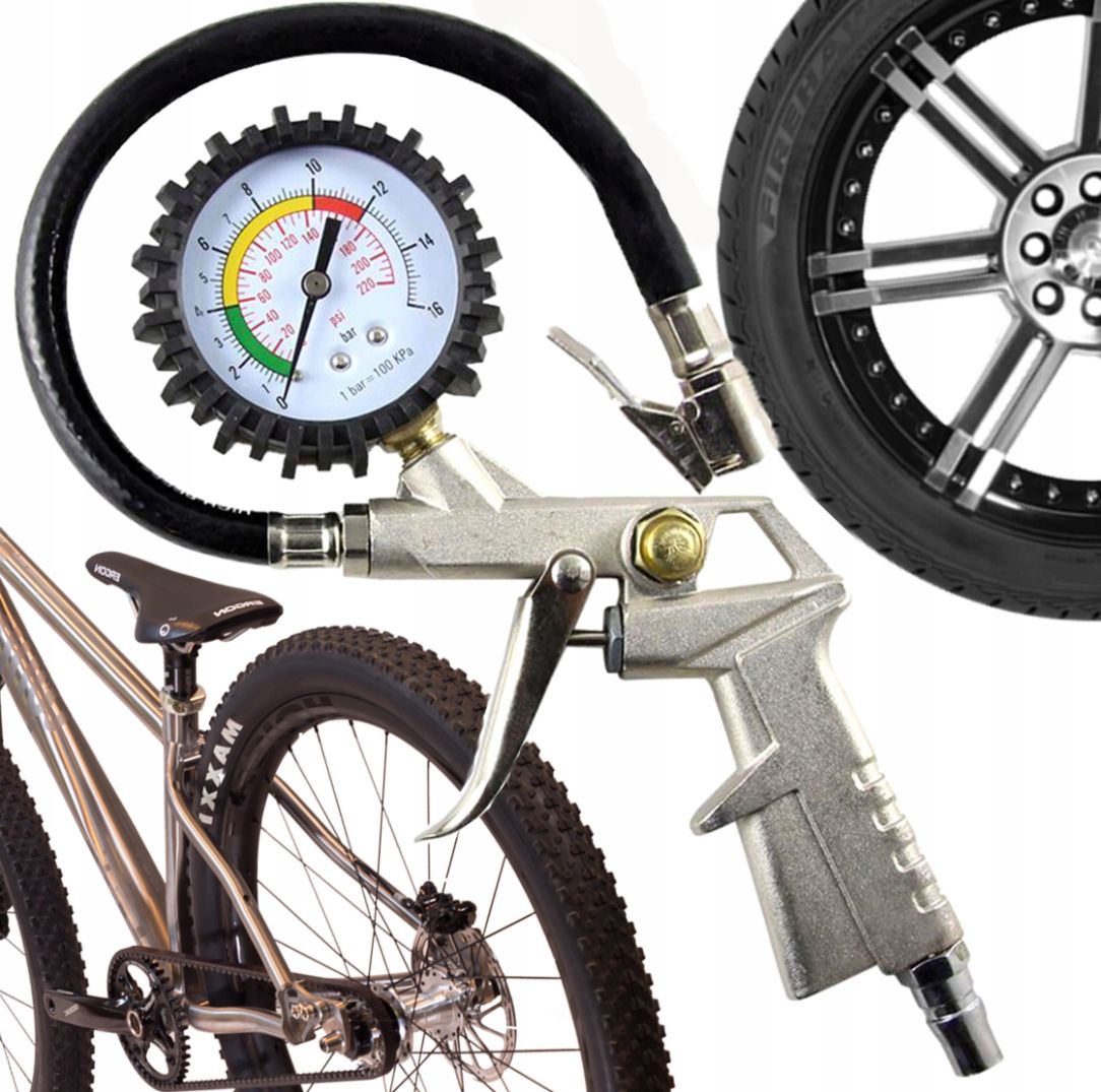 Air tyre inflator with pressure gauge