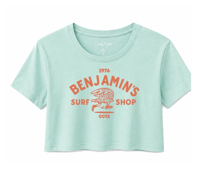 BENJAMINS CROP RUNNING WAVE TEE, Color: TEAL, Size: S