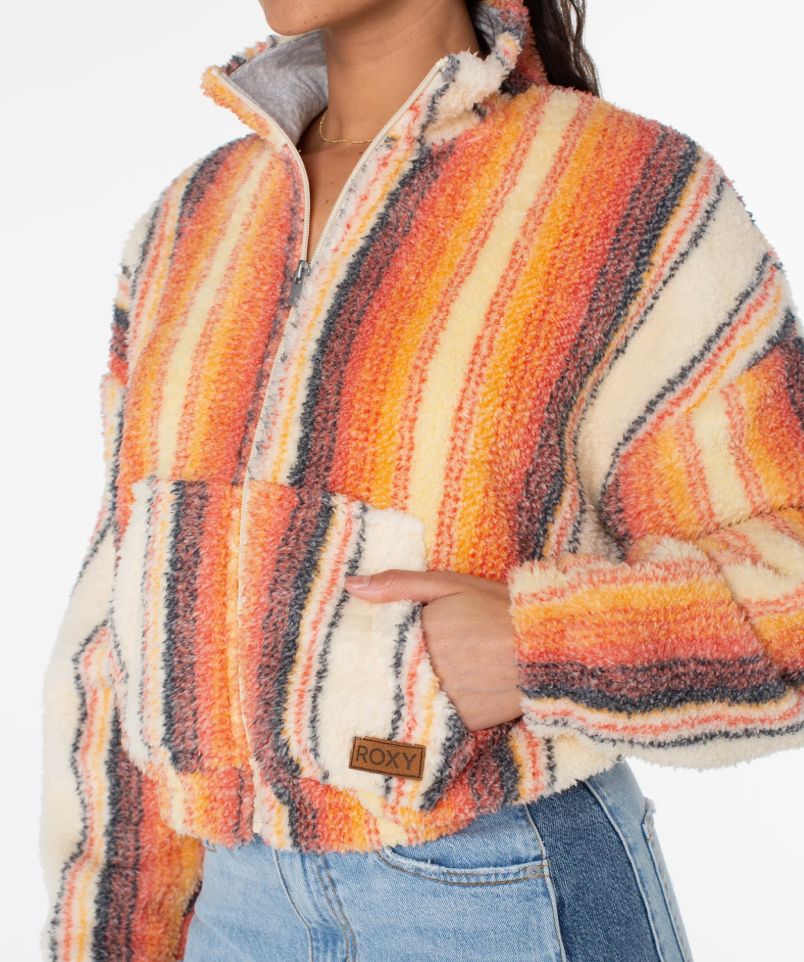 ROXY COLD SURF ZIP UP JACKET, Color: PARCHMENT QUETZAL, STYLE NUMBER: RF60708AWFTY, Size: XS