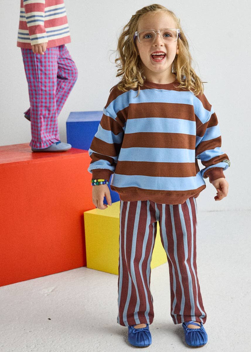 Striped French Terry Pant - Burgundy &amp; Blue, Size: 3T