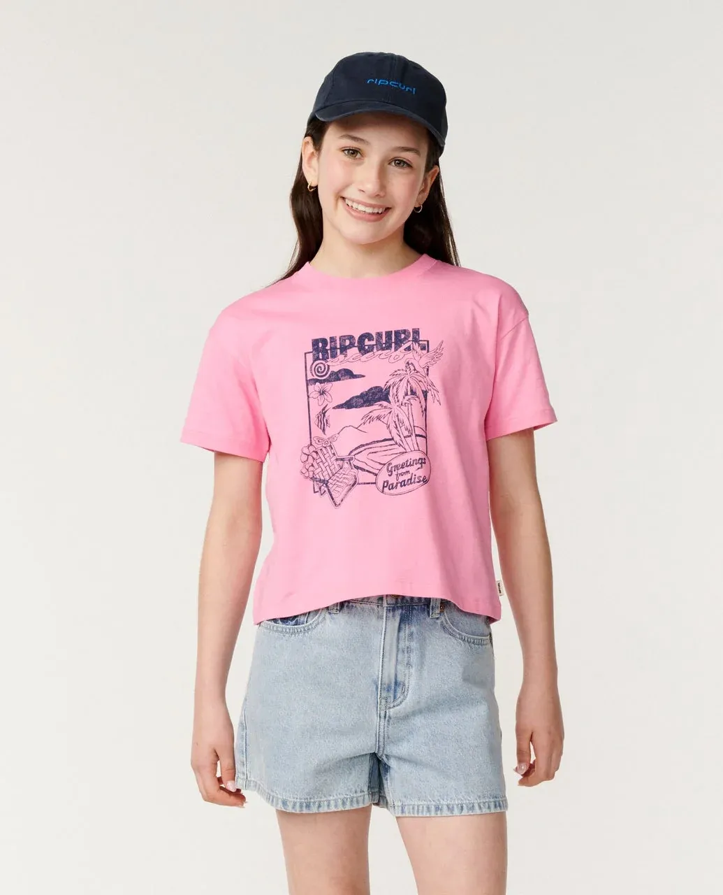 RIP CURL GIRLS ISLAND PARADISE CROPPED SHIRT, Color: PINK, Size: 8