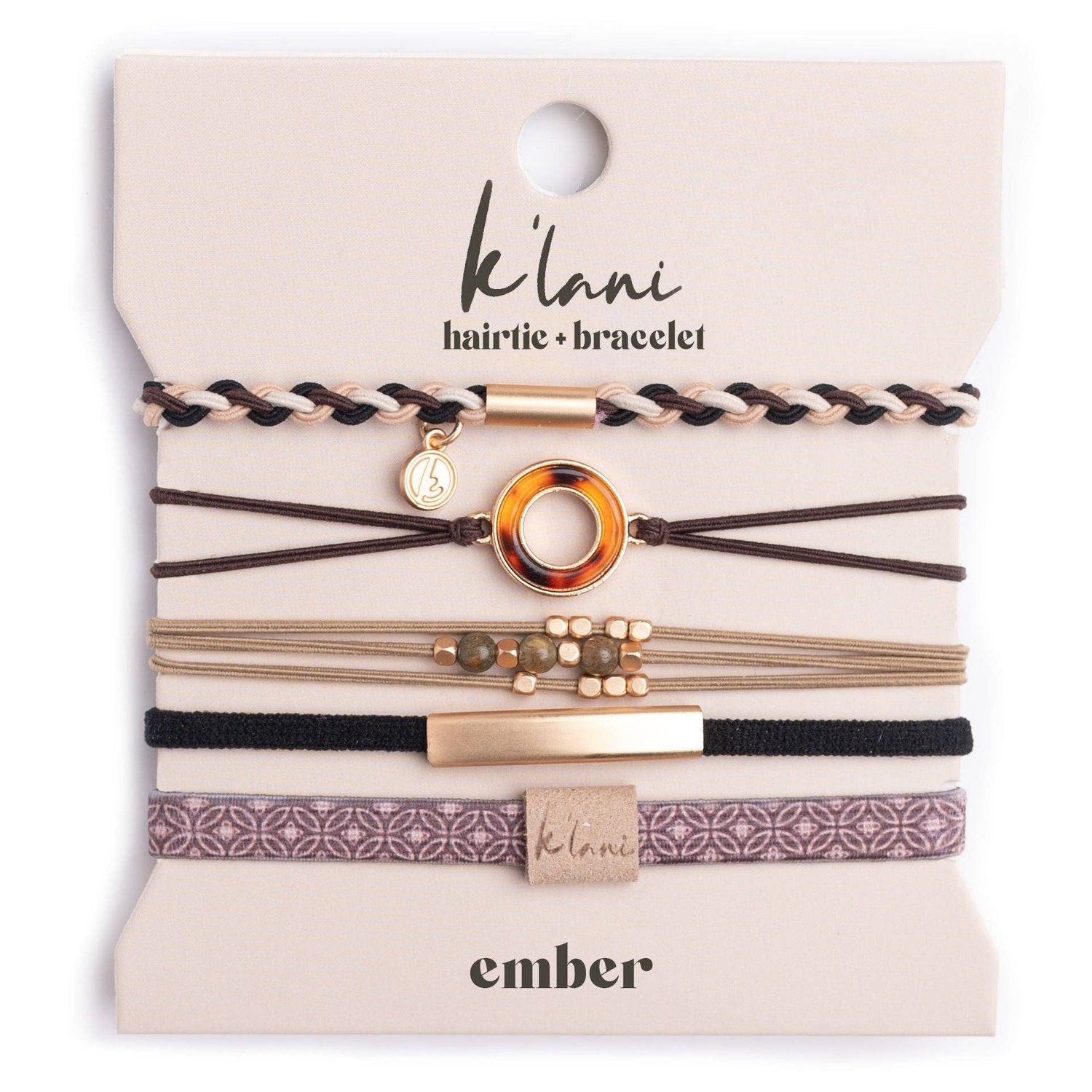 K'lani  "Ember" Tortoise Shell Ring Charm with gold, browns and neutrals.: Medium