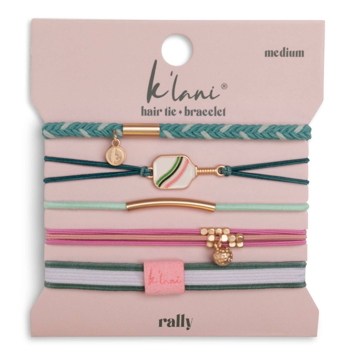 K'lani "Rally" Pickleball with Pink &amp; Green Hair Tie Bracelets: Medium