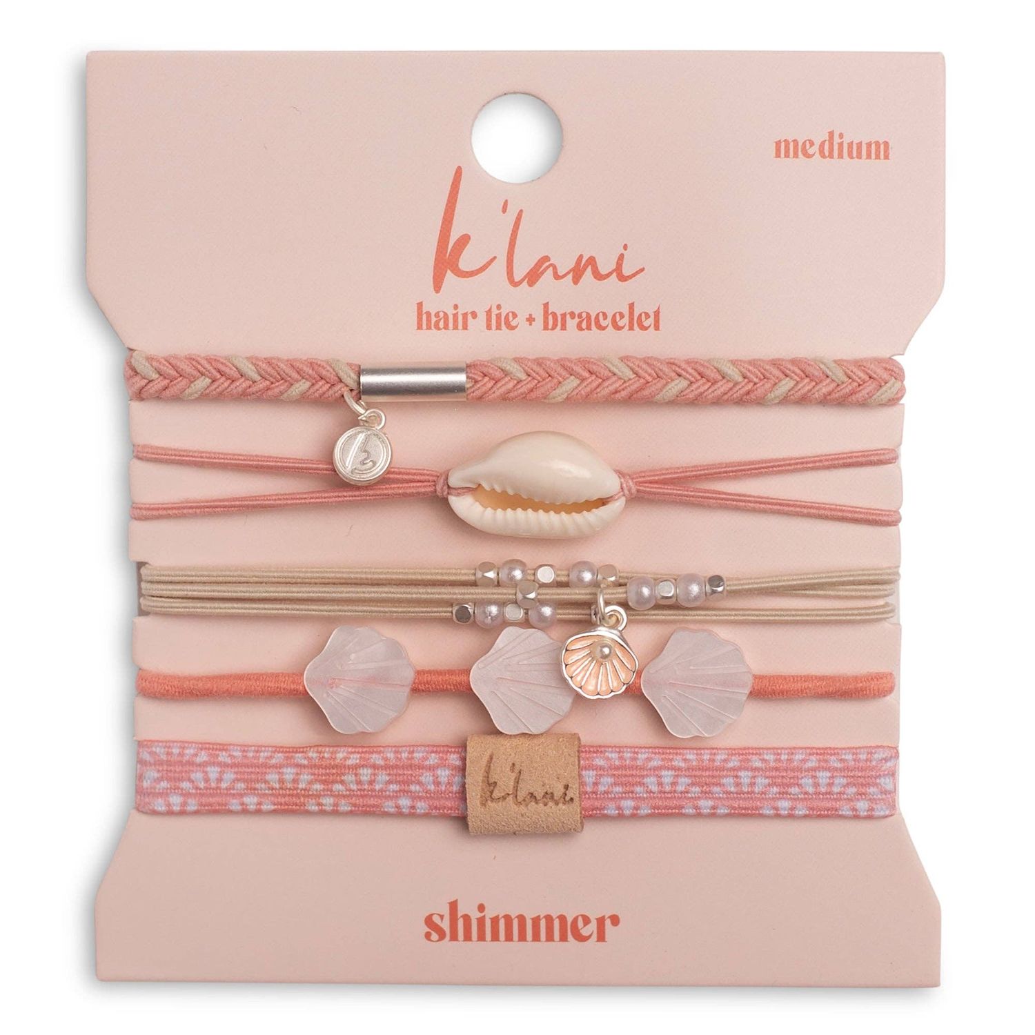 K'lani  "Shimmer" Coral with Shell Hair Tie Bracelets: Medium