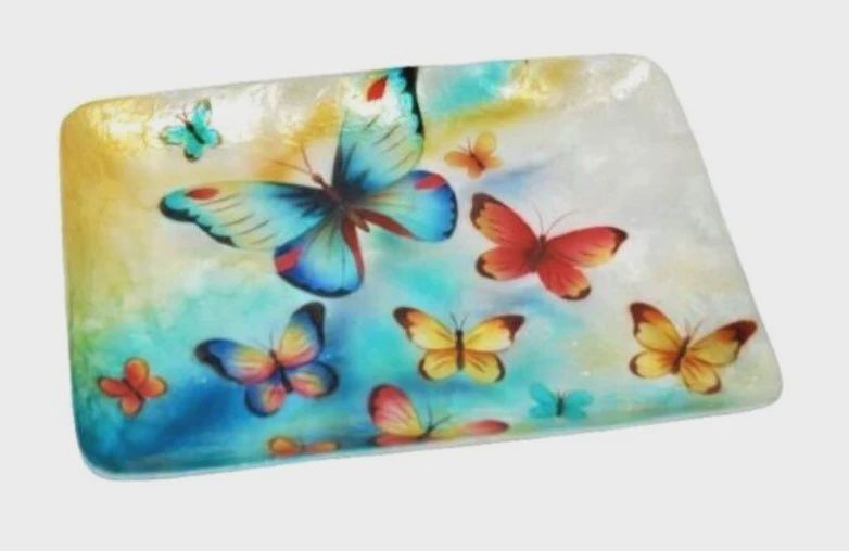 KU0180-Capiz Tray : Butterflies