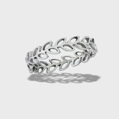 WG0041-SS Leaves Ring, Size: 6