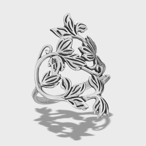 WG0061-SS Vines w/ Leaves Ring, Size: 7