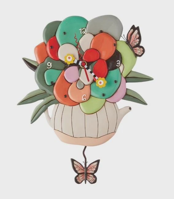 EP8221-ALLEN CLOCK : Posies in Teapot