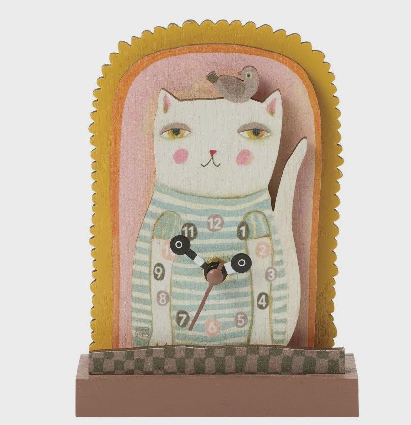EP8693-ALLEN DESK : Purrfect Time Wood Clock