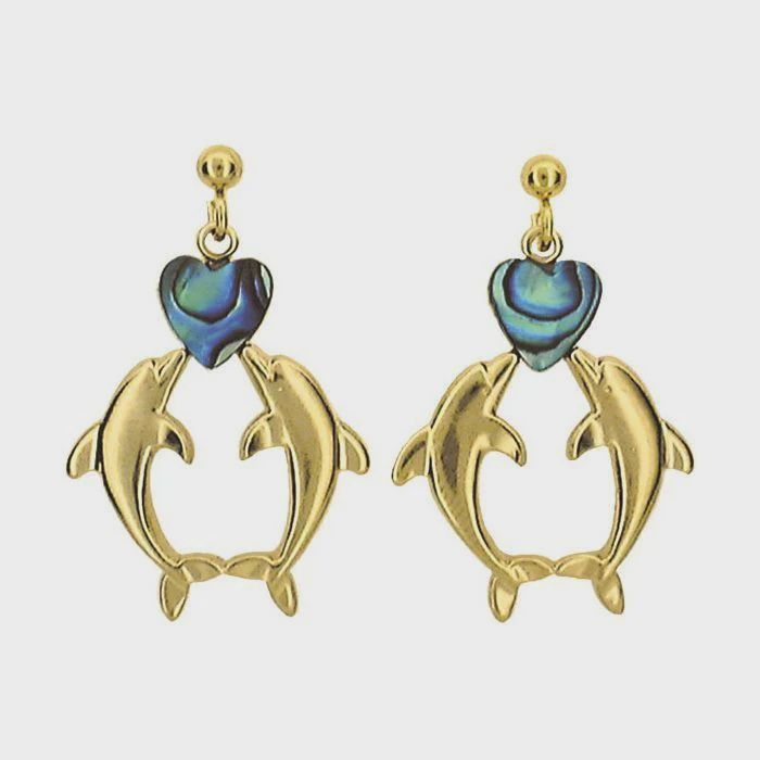 AX1053-Earrings : Kissing Dolphins (GP)