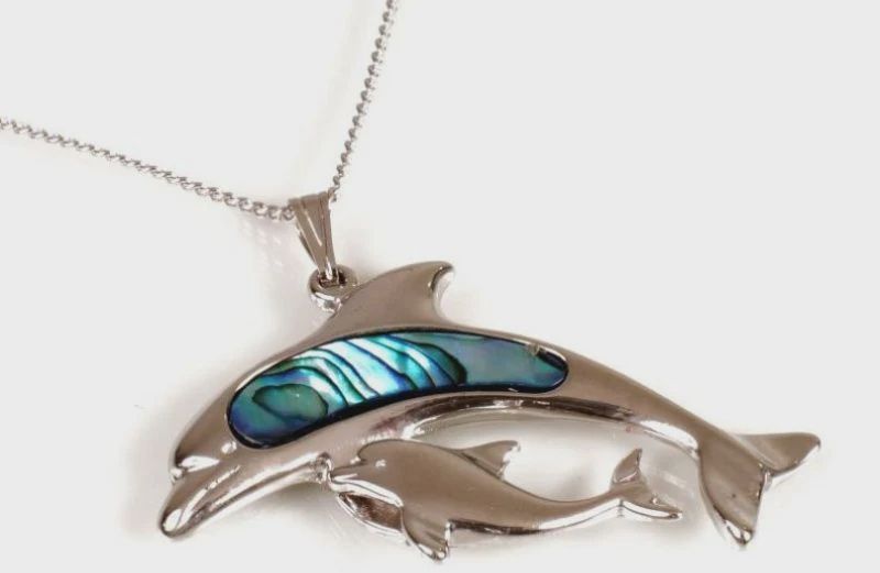 AX0135-Necklace : Dolphin &amp; Baby (PP)